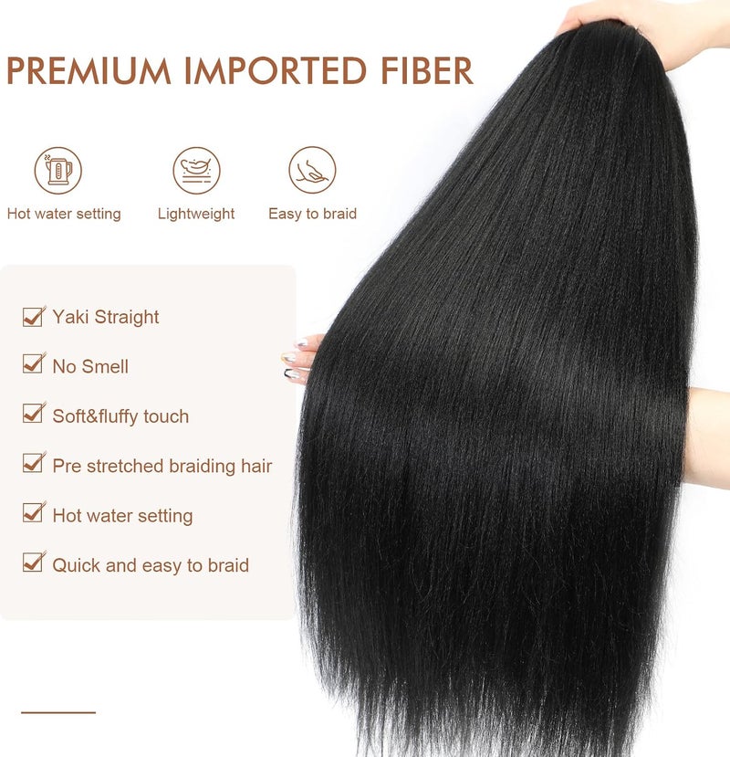 Difunee Pre-stretched Braiding Hair - 30 Inch 8 Packs Jet Black Super Long Braiding Hair For Twist or Box Braids, Yaki Texture Hot Water Setting Synthetic Braiding Hair Extensions (30 Inch, #1-8P) - Image 3