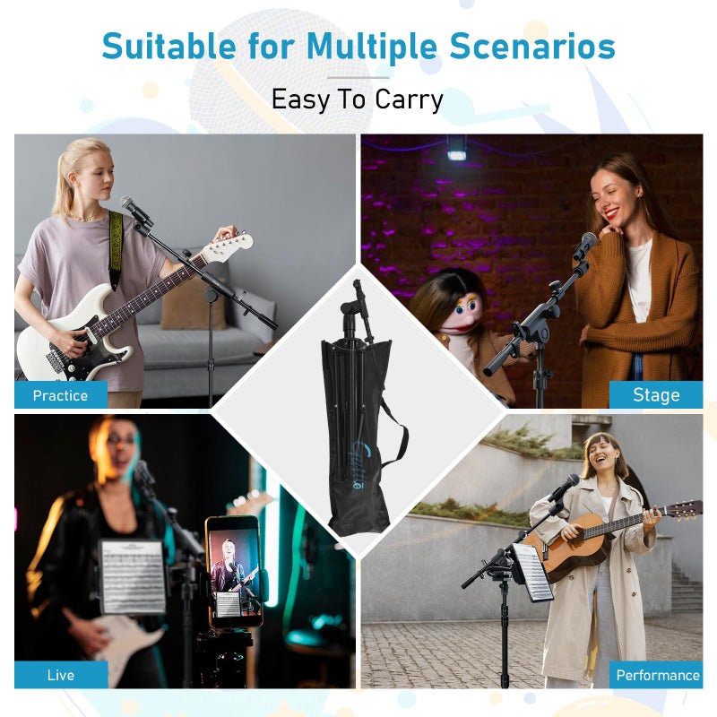 GUITTO Microphone Floor Stand with Phone/Tablet Holder, Adjustable Boom Mic Stand with Heavy-Duty Base, Dual Device Mount for Streaming, Podcasting, Recording, and Live Performances GMS-04 - Image 2