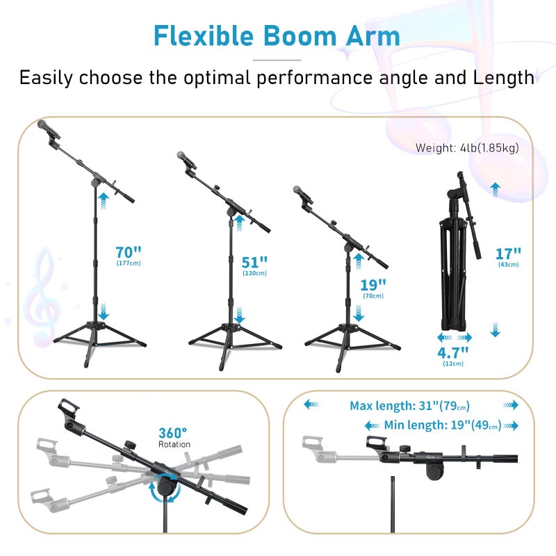 GUITTO Microphone Floor Stand with Phone/Tablet Holder, Adjustable Boom Mic Stand with Heavy-Duty Base, Dual Device Mount for Streaming, Podcasting, Recording, and Live Performances GMS-04 - Image 3