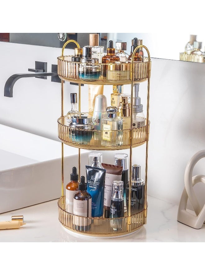 JOMILA 360° Rotating Makeup Organizer and Storage for Vanity, Large Capacity Skincare Perfume Organizers, Sturdy Clear Cosmetic Dresser Organizer Countertop for Bathroom, Bedroom (3 Tier) - Image 1