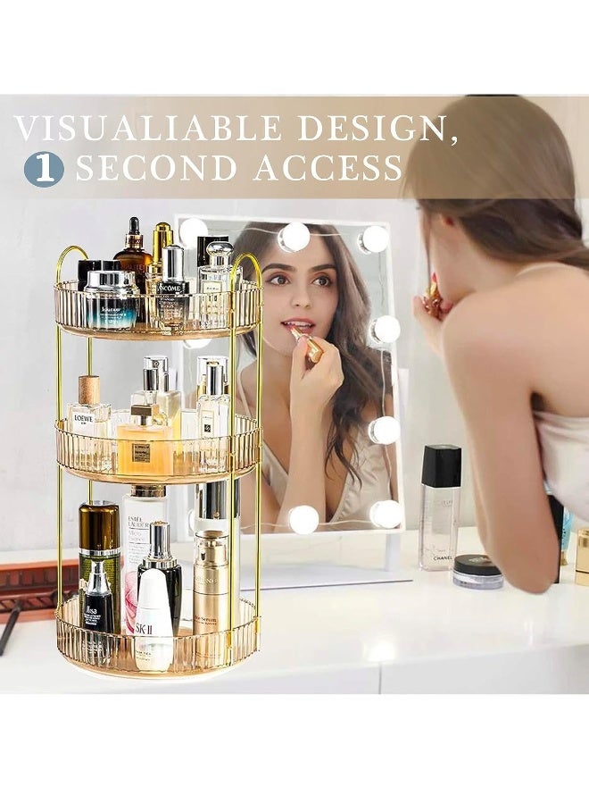 JOMILA 360° Rotating Makeup Organizer and Storage for Vanity, Large Capacity Skincare Perfume Organizers, Sturdy Clear Cosmetic Dresser Organizer Countertop for Bathroom, Bedroom (3 Tier) - Image 4