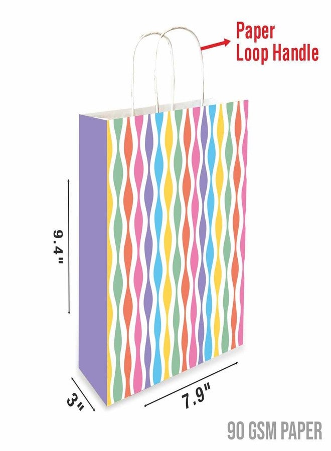 Omnipresent Pack 90 GSM Stripes Printed Attractive Small Party Paper Gift Bags, Set of 12, Ideal For Kids Birthday Gifts, Birthday Return Gifts, & Kids Theme Party (Size:9.4x7.9x3 inch) - Image 2