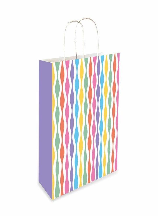 Omnipresent Pack 90 GSM Stripes Printed Attractive Small Party Paper Gift Bags, Set of 12, Ideal For Kids Birthday Gifts, Birthday Return Gifts, & Kids Theme Party (Size:9.4x7.9x3 inch) - Image 1