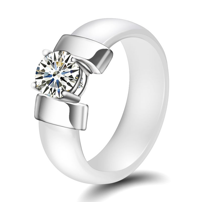 NIBASTAR 6mm Ceramic Couple Ring Set - Minimalist Black & White with Cubic  Zirconia - Image 1
