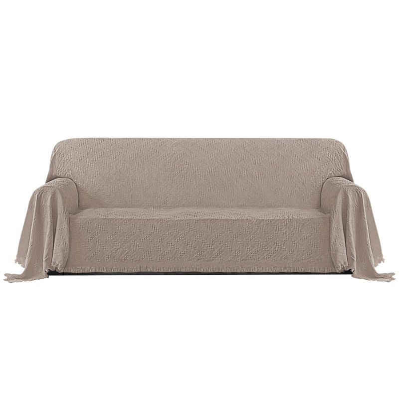 PureFit Geometric Jacquard Throw Sofa Cover  Textured Soft Washable Decorative Couch Covers for 3 Cushion Couch Throw Cover with Tassels Furniture Protector for Pets Kids Large Camel