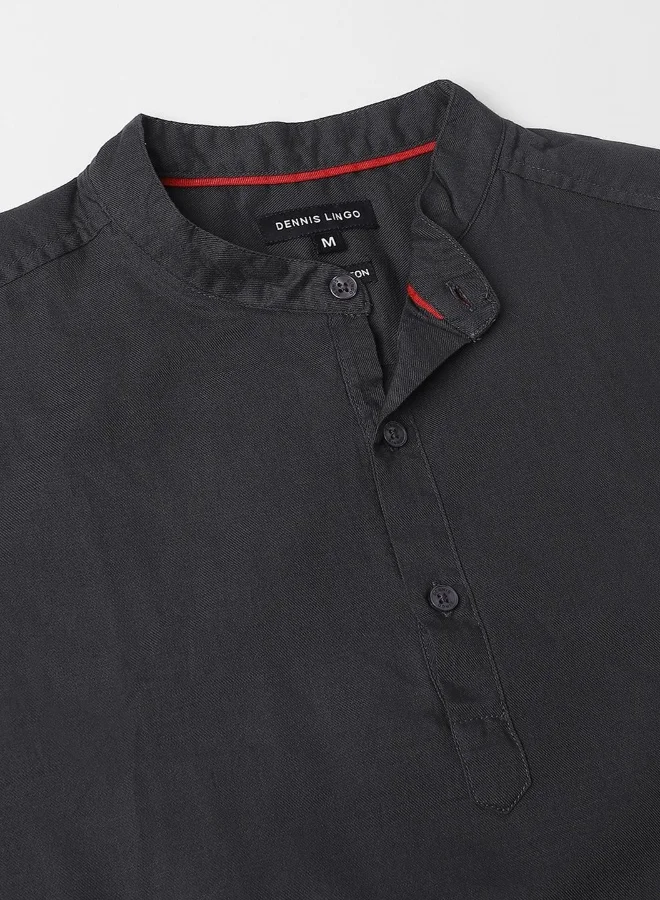 دينيس لينغو Men's Charcoal 100% Cotton Solid Pattern Slim FiT-Shirt