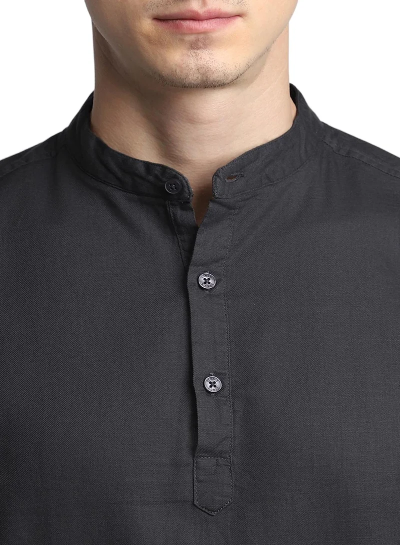 دينيس لينغو Men's Charcoal 100% Cotton Solid Pattern Slim FiT-Shirt
