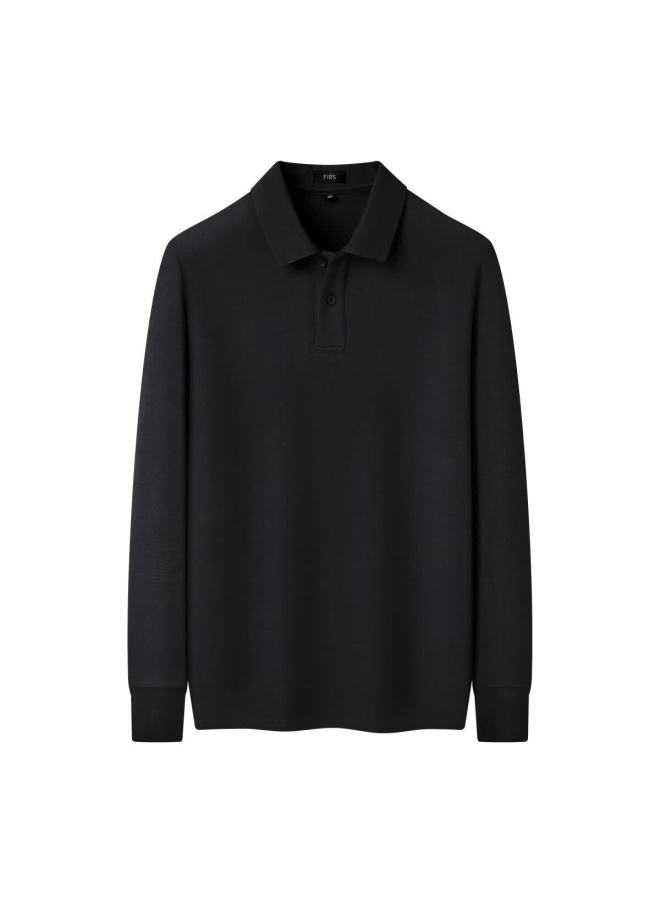 Firs autumn Long Sleeve Men's Polo Shirt Mesh Pique Cotton Texture Business Casual Collar Top - Image 1