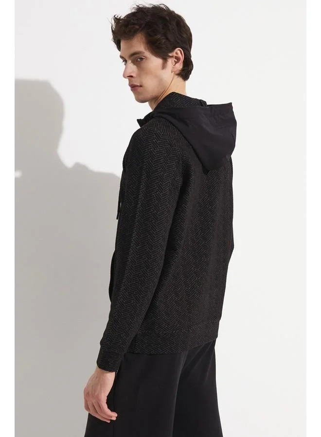 جون June Exclusive Men Half Zipper Hooded Sweatshirt Black