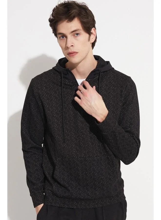 جون June Exclusive Men Half Zipper Hooded Sweatshirt Black