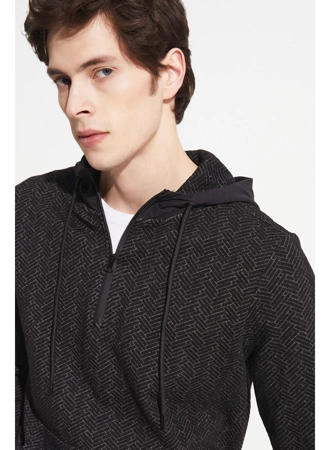 جون June Exclusive Men Half Zipper Hooded Sweatshirt Black