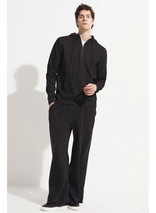 جون June Exclusive Men Half Zipper Hooded Sweatshirt Black