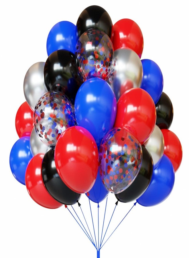 YMSZ Red Blue and Black Balloons, 67pcs 12 Inch Spider Theme Balloon with Royal Blue Red Confetti Balloon for Boys Super Spider Hero Man Theme Birthday Party Baby Shower Graduation Party Decoration - Image 1