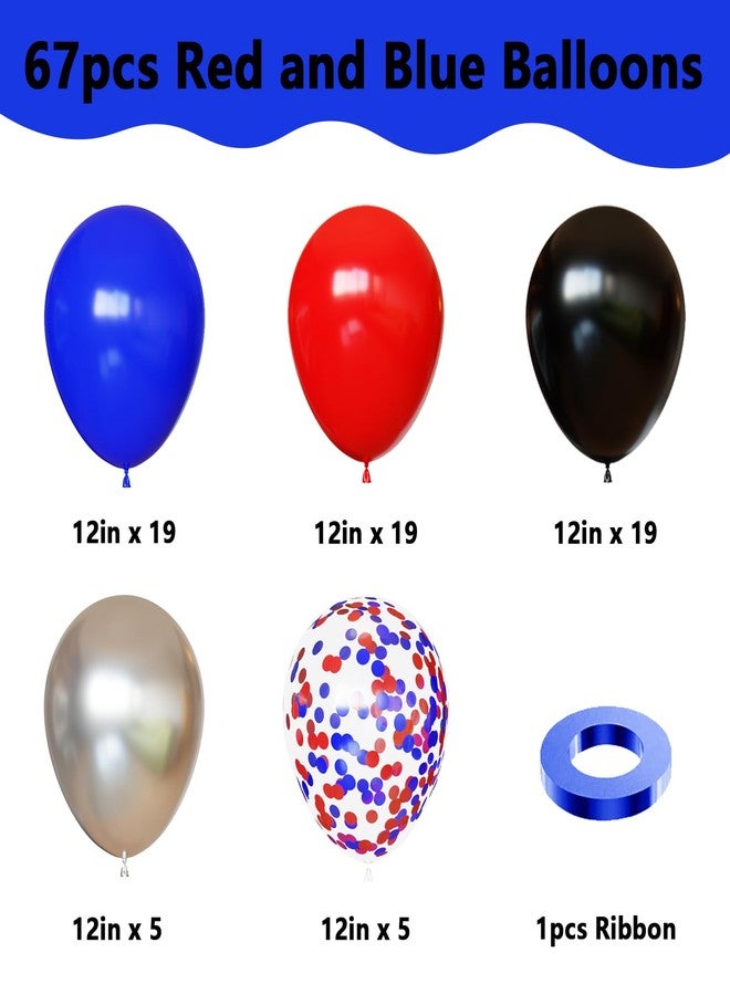 YMSZ Red Blue and Black Balloons, 67pcs 12 Inch Spider Theme Balloon with Royal Blue Red Confetti Balloon for Boys Super Spider Hero Man Theme Birthday Party Baby Shower Graduation Party Decoration - Image 2