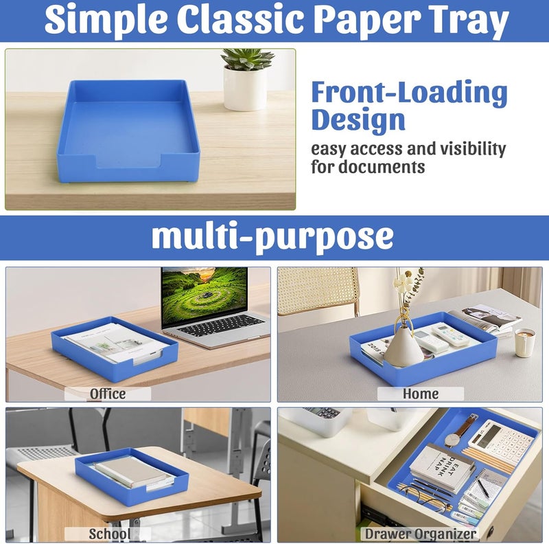 AZFUNN Letter-Size Tray Desk Letter Tray Paper Tray, Sturdy Heavy-Duty Plastic Printer Paper Tray, Single-Tier Stackable File Storage Organizer for Office Home (1, Blue) - Image 5