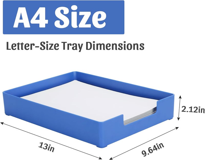 AZFUNN Letter-Size Tray Desk Letter Tray Paper Tray, Sturdy Heavy-Duty Plastic Printer Paper Tray, Single-Tier Stackable File Storage Organizer for Office Home (1, Blue) - Image 2