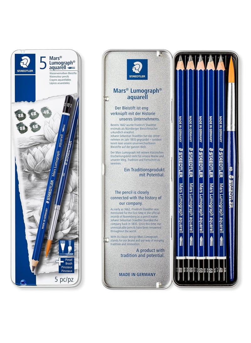 STAEDTLER - 5 قطع من أقلام الرصاص الجرافيت مارس لوموجراف مع فرشاة طلاء - Image 1