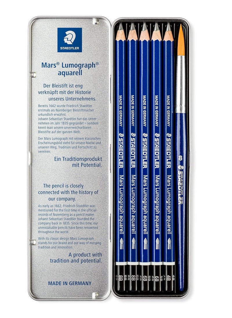 STAEDTLER - 5 قطع من أقلام الرصاص الجرافيت مارس لوموجراف مع فرشاة طلاء - Image 1
