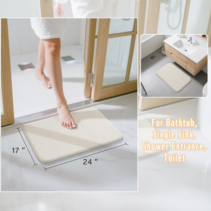 Yimobra Memory Foam Bath Mat, Super Soft Absorbent Bathroom Rug Non Slip, Quick Dry, Machine Washable Floor Carpet for Tub Shower, Home Decor Accessories, 24x17, Cream - Image 2