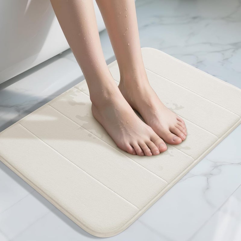 Yimobra Memory Foam Bath Mat, Super Soft Absorbent Bathroom Rug Non Slip, Quick Dry, Machine Washable Floor Carpet for Tub Shower, Home Decor Accessories, 24x17, Cream - Image 1