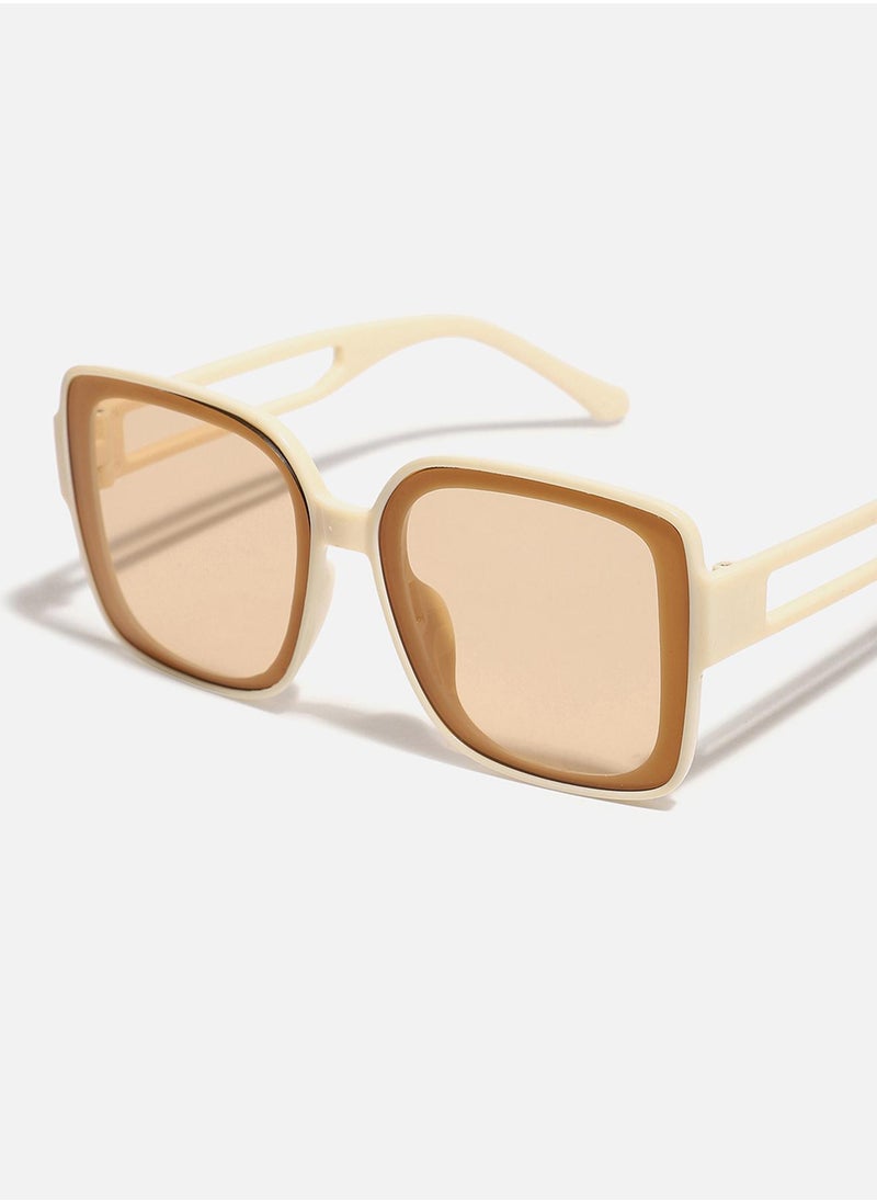 Haute Sauce Tinted Lens With Beige Frame Oversized Sunglass  - Image 4