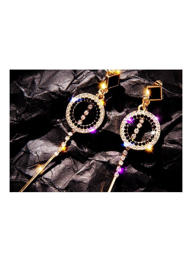 Black White CZ Circle Drop Earrings, Gold Plated Tassel Line Earrings for Women - Image 4