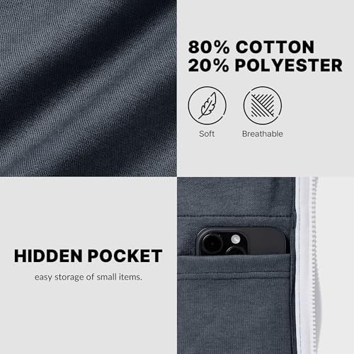 Ohoo Men's Zip Up Hoodie Lightweight Slim Fit Sweatshirt Full Zip Hooded Jacket / DCF002-NAVYMELANGE-S - Image 5