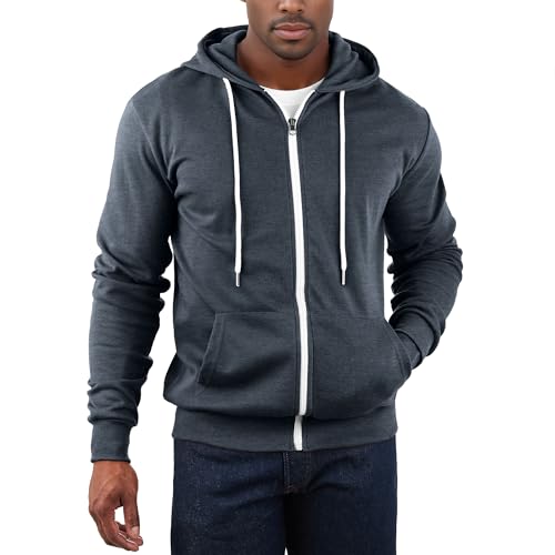 Ohoo Men's Zip Up Hoodie Lightweight Slim Fit Sweatshirt Full Zip Hooded Jacket / DCF002-NAVYMELANGE-S - Image 2