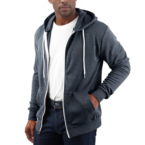 Ohoo Men's Zip Up Hoodie Lightweight Slim Fit Sweatshirt Full Zip Hooded Jacket / DCF002-NAVYMELANGE-S - Image 3