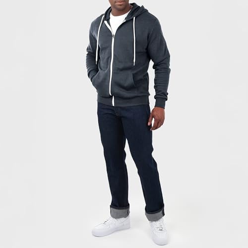 Ohoo Men's Zip Up Hoodie Lightweight Slim Fit Sweatshirt Full Zip Hooded Jacket / DCF002-NAVYMELANGE-S - Image 4