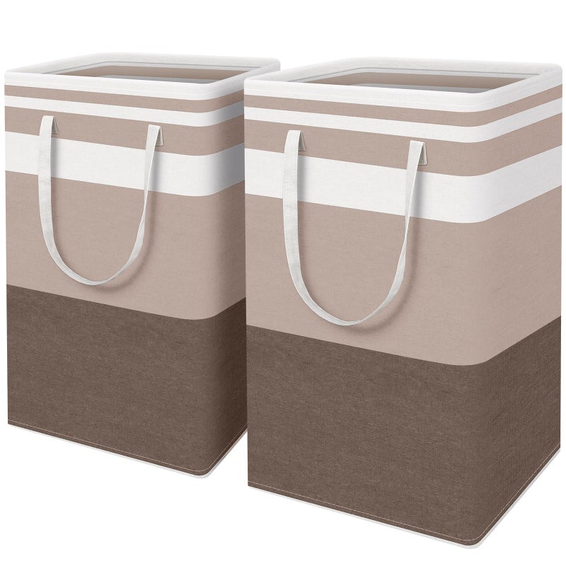 HomeHacks 2Pack Large Laundry Basket Waterproof Freestanding Laundry Hamper Collapsible Tall Clothes Hamper with Extended Handles for Clothes Toys in the Dorm and Family Brown 88L