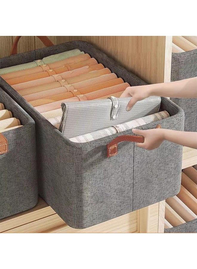 JD FRESH JD FRESH 3 Pcs Woven Cloth Organizer for Storage/Foldable Wardrobe Organizer with Durable Handles/Wardrobe Organizer for Storage/Clothes Baskets for Organizing Shirts/Pants/Jeans/Dress/Sweaters (Grey)  - Image 1