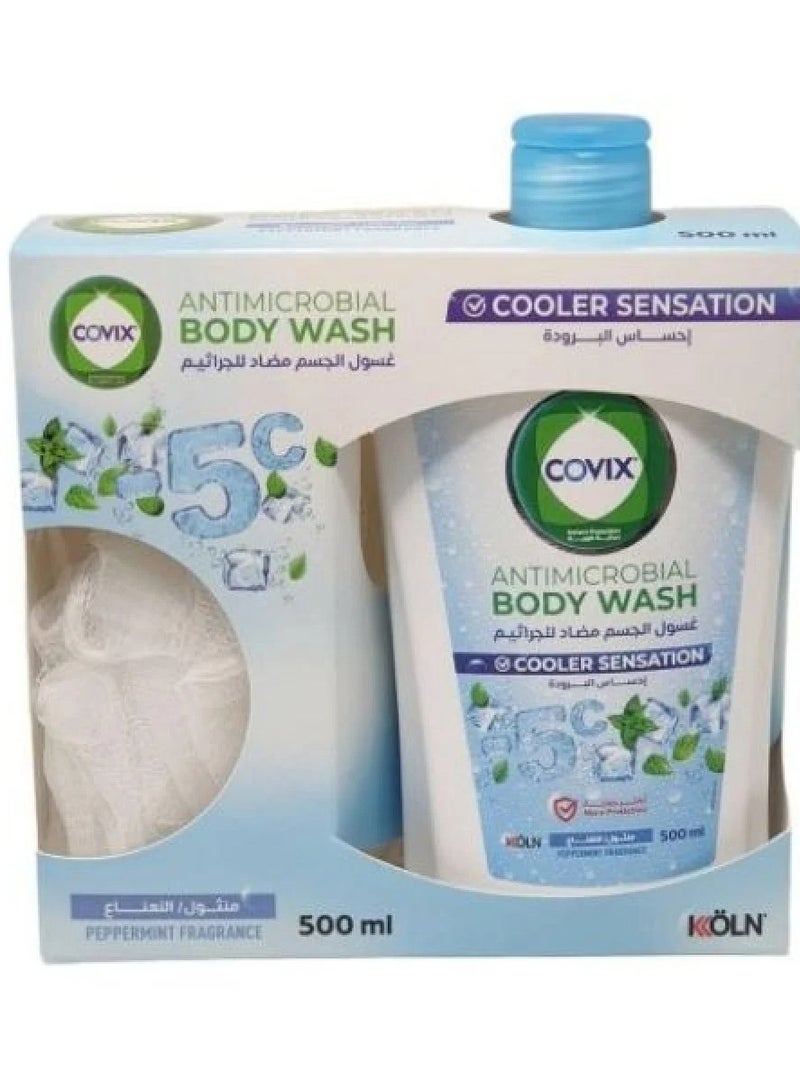 Covix Cooling Sensation Menthol Antibacterial Body Wash with Loofah 500ml
