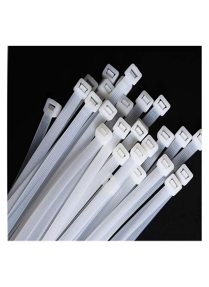 AL FAKHAMA - White Cable Ties, (300mm x 3.6mm), [Pack of 100], 12" Tensile Strength 18Kg(40lbs) Nylon Zip Ties, Multi-Purpose Plastic Tie Wraps - Image 1