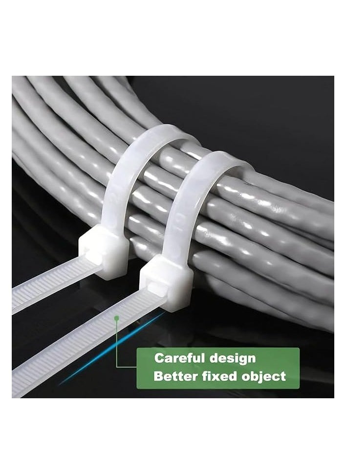AL FAKHAMA - White Cable Ties, (300mm x 3.6mm), [Pack of 100], 12" Tensile Strength 18Kg(40lbs) Nylon Zip Ties, Multi-Purpose Plastic Tie Wraps - Image 1