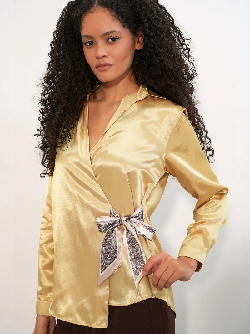 BIG DART BDART Women's Satin Tie-Front Shirt - Image 3