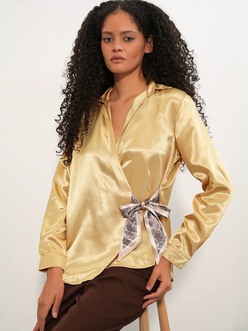 BIG DART BDART Women's Satin Tie-Front Shirt - Image 4
