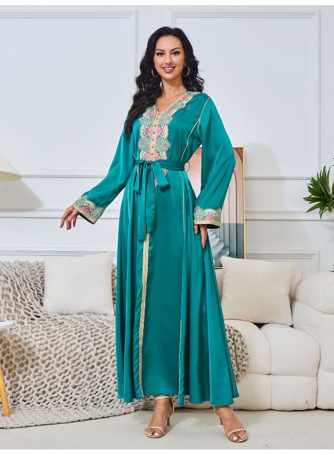 Madam Uniq Green Long-Sleeve V-Neck Muslim Maxi Dress  - Image 4