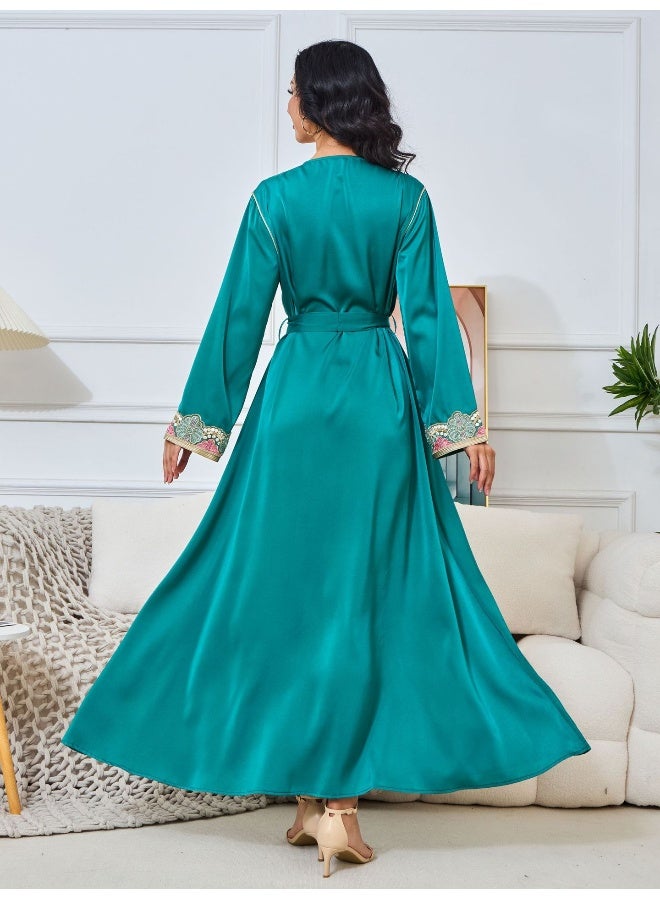 Madam Uniq Green Long-Sleeve V-Neck Muslim Maxi Dress  - Image 2