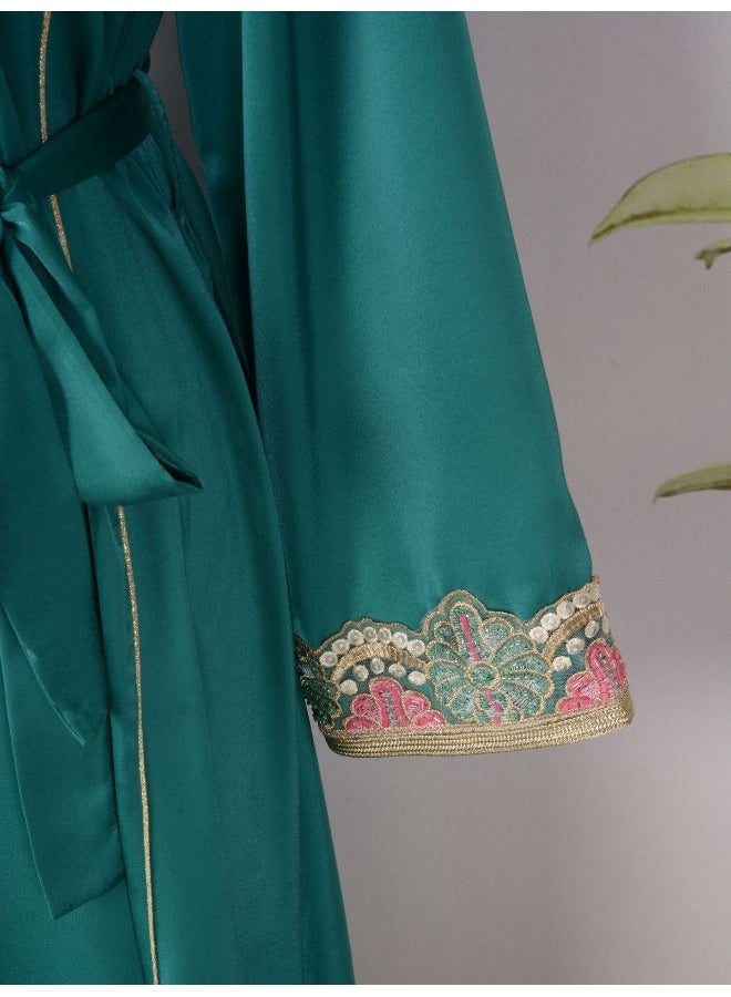 Madam Uniq Green Long-Sleeve V-Neck Muslim Maxi Dress  - Image 5