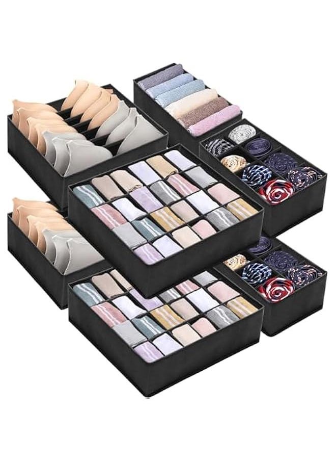 HOOKOR 8 Packs Drawer Organizers for Clothing with 90 Cells Fabric Foldable Grids Dividers Box for Socks,Underwear, Bras and Ties (Black)  - Image 1