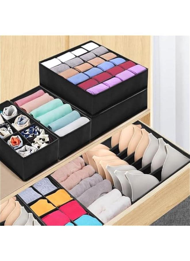 HOOKOR 8 Packs Drawer Organizers for Clothing with 90 Cells Fabric Foldable Grids Dividers Box for Socks,Underwear, Bras and Ties (Black)  - Image 3
