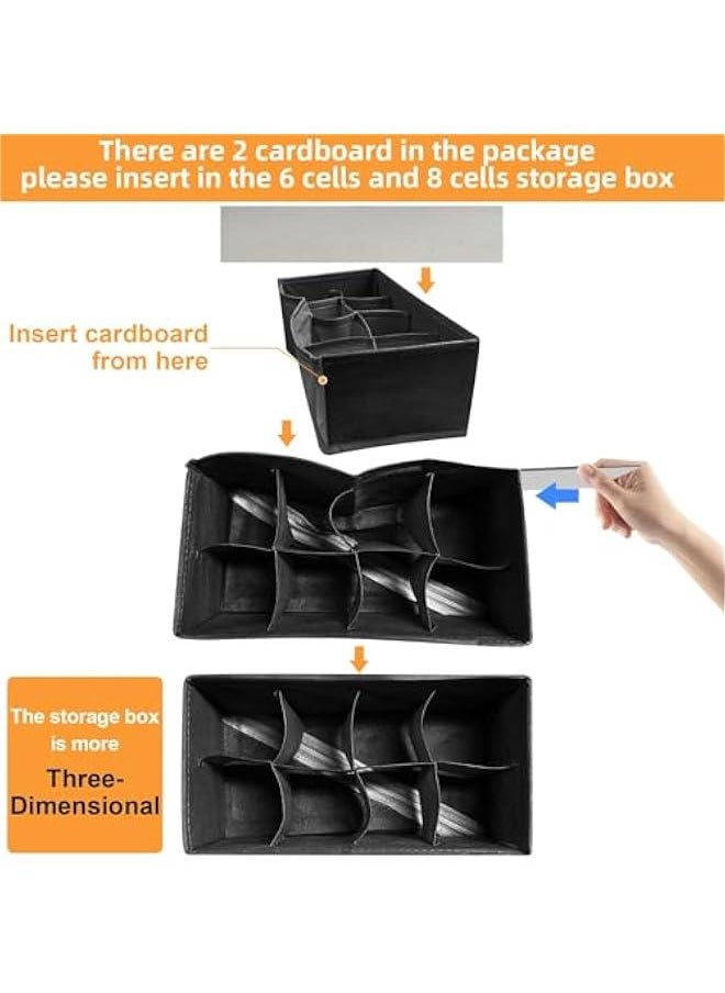 HOOKOR 8 Packs Drawer Organizers for Clothing with 90 Cells Fabric Foldable Grids Dividers Box for Socks,Underwear, Bras and Ties (Black)  - Image 5