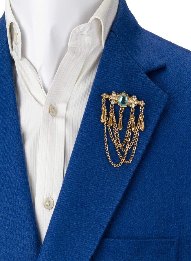 Knighthood Brooch Pin Gold Engraving Bar with Stone and Hanging Chain Lapel Pin Accessories for Men Women - Image 2