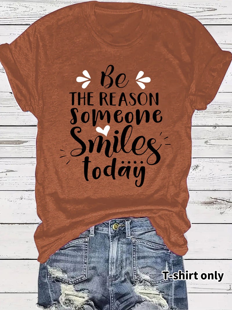 Casual T-Shirt Someone Smiles Today Summer Round Neck Short Sleeve Top Women - Image 1