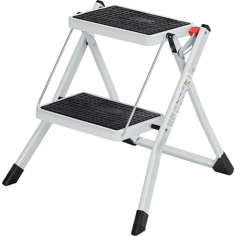 Folding 2-Step Stool for Indoor Use, Steel Construction, Black, 150kg Load Capacity - Image 1
