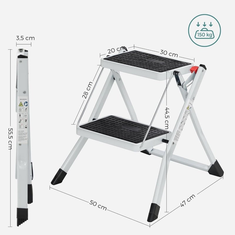 Folding 2-Step Stool for Indoor Use, Steel Construction, Black, 150kg Load Capacity - Image 4