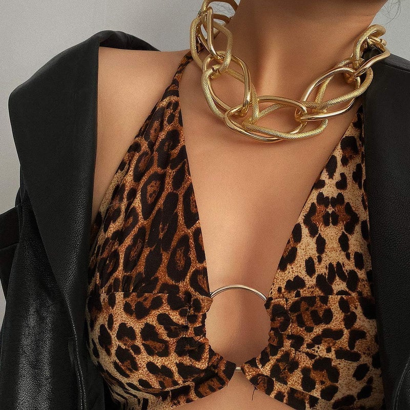 EXCEFORE Gold Chunky Choker Necklace, Chunky Choker Necklace for Women, 18K Gold Chain Necklace Costume Accessory for Women Girls, Necklace Jewelry Gifts - Image 3