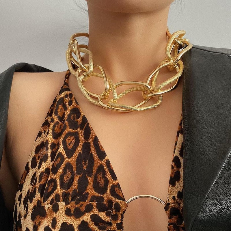 EXCEFORE Gold Chunky Choker Necklace, Chunky Choker Necklace for Women, 18K Gold Chain Necklace Costume Accessory for Women Girls, Necklace Jewelry Gifts - Image 2