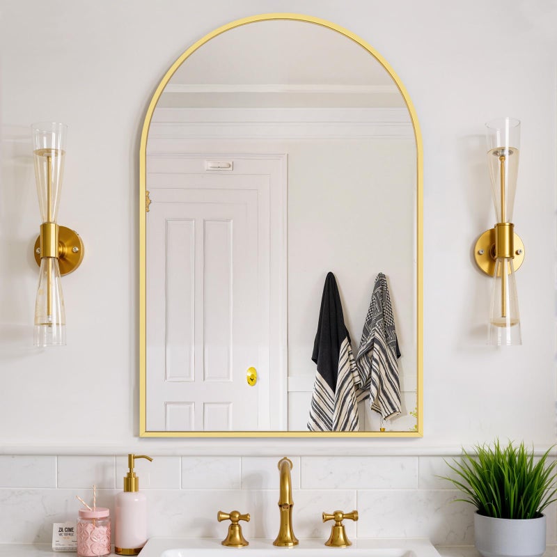 Atilioo Bathroom Mirror for Wall, 38x26 Inch Arched Mirror, Matte Gold Metal Framed Bathroom Vanity Mirror for Restroom Farmhouse, Anti-Rust, Tempered Glass, Hanging or Leaning - Image 5